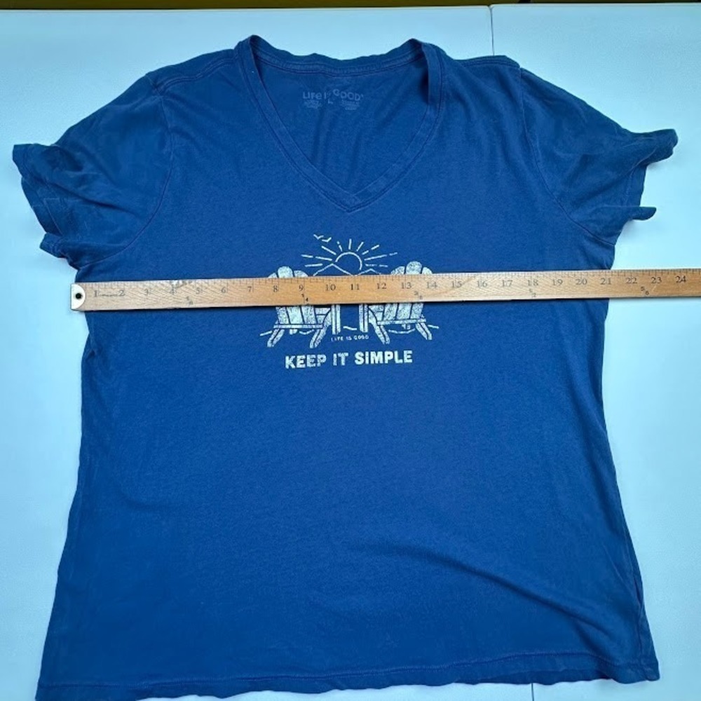 Life Is Good Tshirt Womens Large Blue Short Sleeve V Neck Comfort Summer Beach - Picture 10 of 12